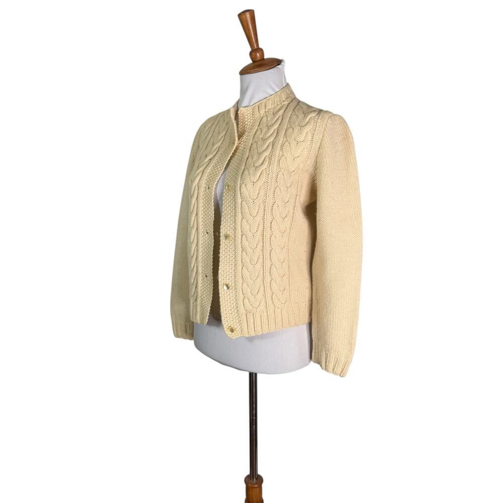 Vintage Cream Cable Knit Fisherman Cardigan Sweater M - Picture 5 of 5